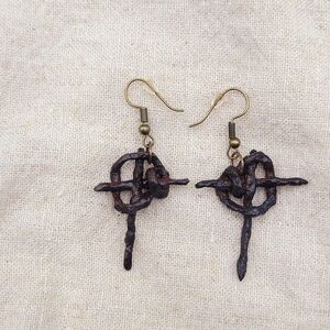 Rustic Cross Knot Dangle Earrings Handmade Jewelry Goth Boho Modern Metal